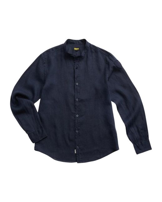 Blauer Overhemden ,Blauw ,Linnen Linnen Overhemd Met Gebogen Zoom in het Blue voor heren
