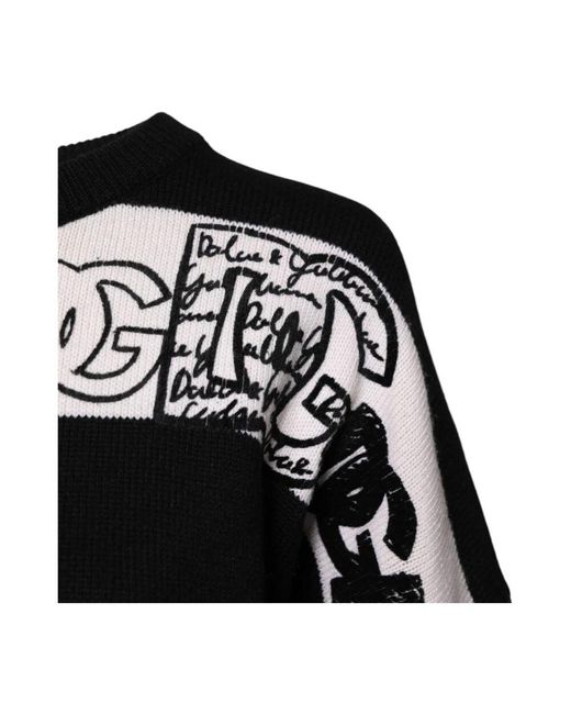 Dolce & Gabbana Black Luxuriöser Logo Print Kaschmir Pullover