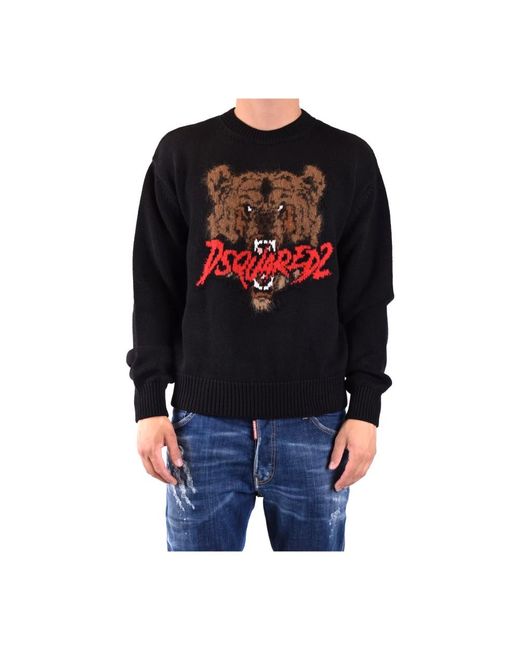 DSquared² Black Round-Neck Knitwear for men