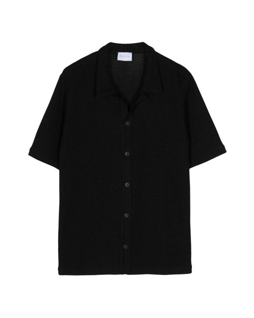 Camicia nera in maglia waffle con colletto cubano di BLUE SKY INN in Black da Uomo