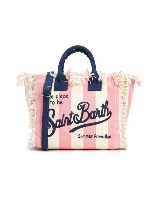Mc2 Saint Barth Pink Colette Canvas Strandtasche Mit Fransen