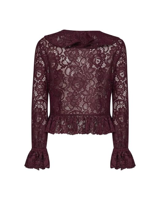 Self-Portrait Overhemden ,Rood ,Polyester 102T Blouse Met Ruches En V-Hals in het Purple