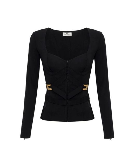 Elisabetta Franchi Black Long Sleeve Tops