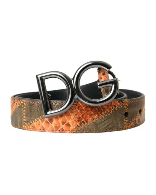 Cintura in pelle di pitone con logo e fibbia di Dolce & Gabbana in Black da Uomo