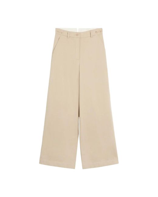 Weekend by Maxmara Natural Baumwoll-Gabardine Hose Mit Weitem Bein
