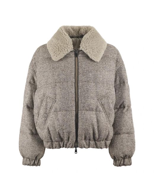 Brunello Cucinelli Jassen ,Grijs ,Leer Padded Jacket in het Gray