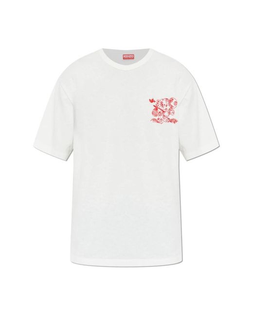 KENZO Tops ,Wit ,Katoen T-Shirt Met Geborduurd Patroon in het White voor heren