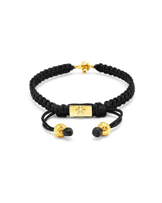 Nialaya 's string bracelet with gold fleur de lis in Black für Herren