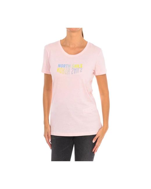 North Sails Tops ,Roze ,Katoen T-Shirt Met Korte Mouwen En Geribbelde Hals in het Pink