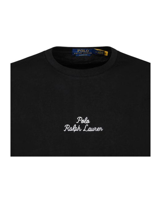 Ralph Lauren Schwarzes baumwoll-t-shirt mit weißer aufschrift in Black für Herren