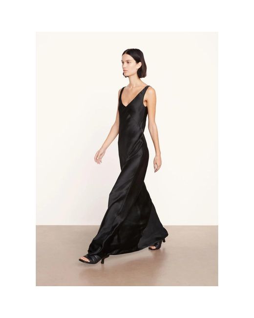 Vince Kleedjes ,Zwart ,Satijn Satijnen Maxi Slipdress Met V-Hals in het Black