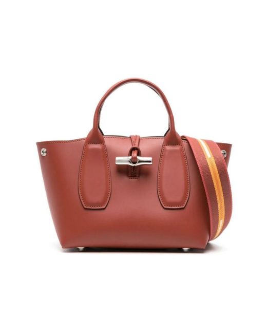 Borsa in pelle di vitello con tracolla removibile di Longchamp in Red