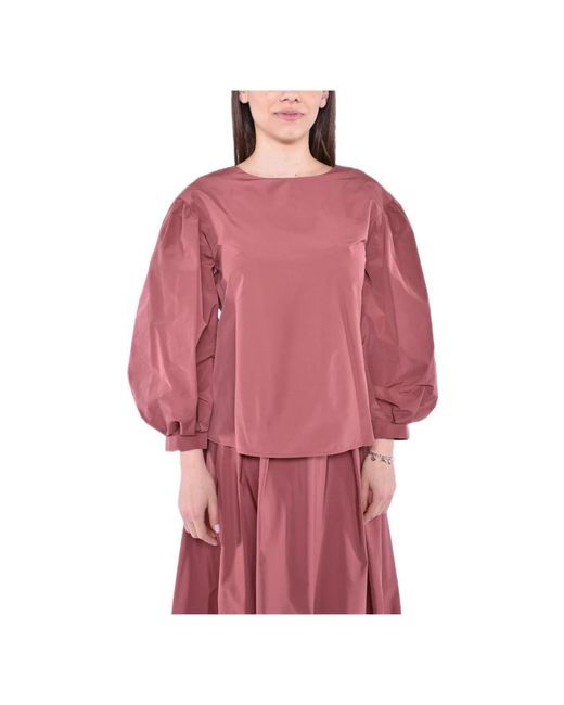 Weekend by Maxmara Red Bluse Mit Puffärmeln Aus Baumwollmischung