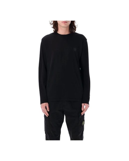 Stone Island Schwarzes Baumwoll-T-Shirt Mit Logopatch in Black für Herren