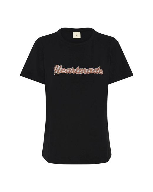 Heartmade Tops ,Zwart ,Katoen Zwart Logo T-Shirt Top in het Black