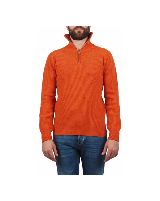 AT.P.CO Truien & Vesten ,Oranje ,Wol Half Zip Trui in het Red voor heren