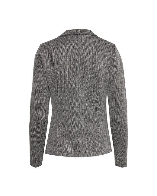 Ichi Jassen ,Grijs ,Leer Elegante Jacquard Blazer Zwart/Wit Herringbone in het Gray