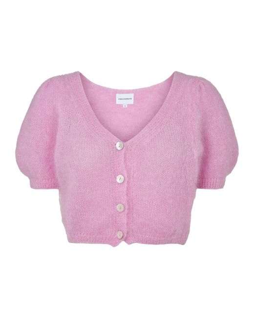 American Dreams Truien & Vesten ,Roze ,Wol V-Neck Cardigan in het Purple