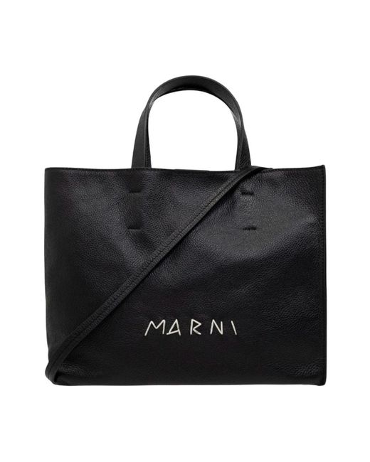 Marni Black Schwarze leder geprägte schultertasche