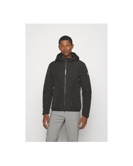 EA7 Jassen ,Zwart ,Polyester Hooded Jacket in het Black voor heren