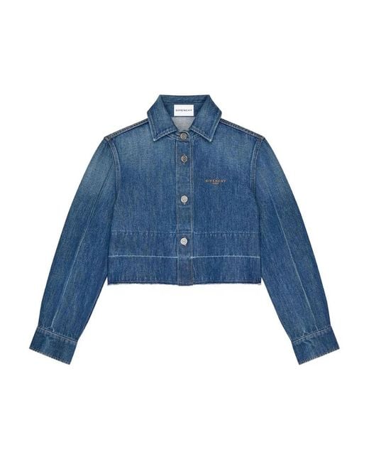 Givenchy Cocoon Cropped Denim Jacket in het Blue