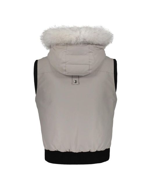 Moose Knuckles Gray Kapuzenweste mit abnehmbarem pelzrand