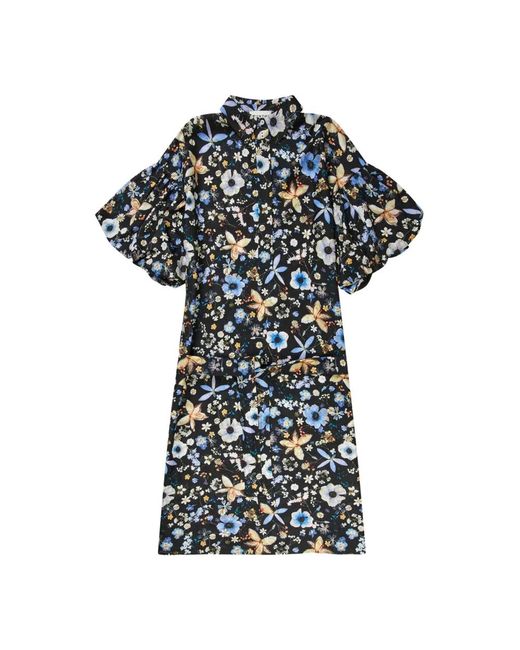 Munthe Kleedjes ,Veelkleurig ,Katoen Bloemen Shirt Jurk Met Pofmouwen in het Black