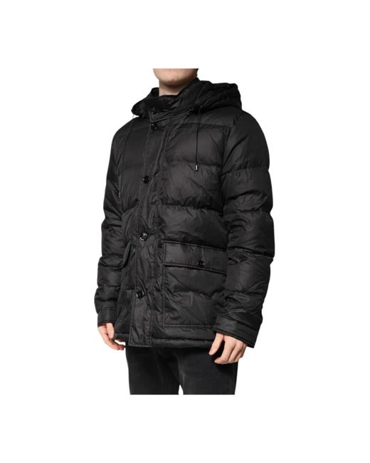 Dolce & Gabbana Zwarte Parka Met Capuchon En Logo in het Black voor heren