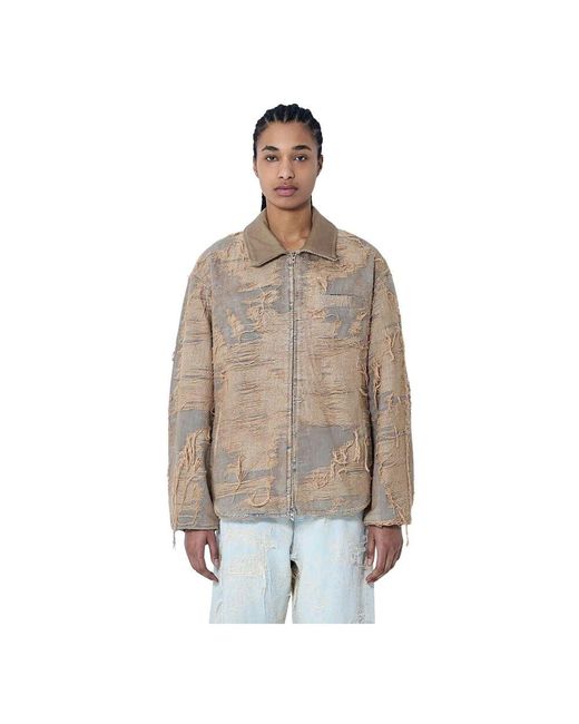 DIESEL Brown Zerissene Jeansjacke Mit Lederkragen