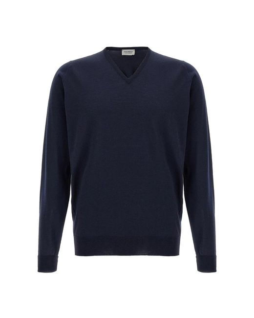 John Smedley Blue V-Neck Knitwear for men