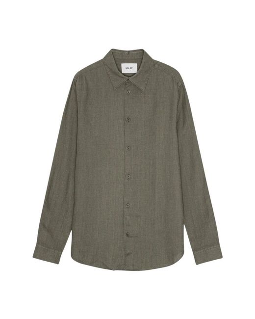 NN07 Hochwertiges leinenhemd mit farblich abgestimmten knöpfen in Green für Herren