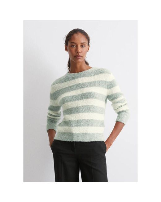 Marc O' Polo Green Regular Gestreifter Bouclé-Pullover