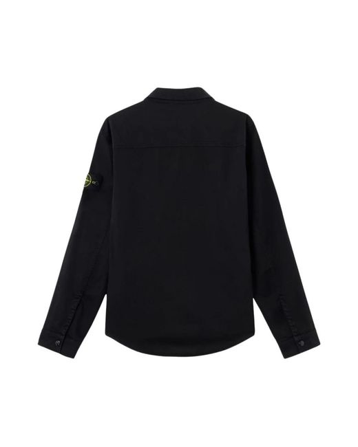 Stone Island Jassen ,Zwart ,Katoen Stretch Katoen Satijnen Overshirt in het Blue voor heren