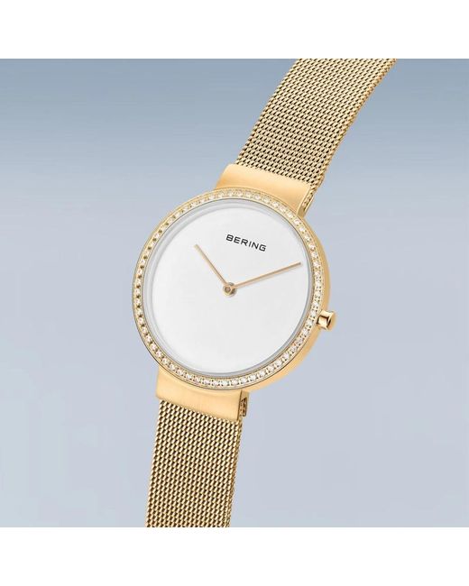 Bering Accessoires ,Geel ,Dameshorloge Goud, Wit Classic 14531-330 in het Metallic
