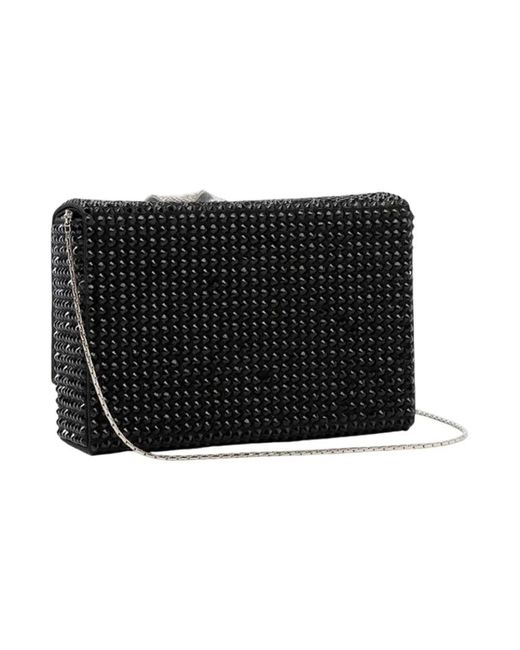 TWENTYFOUR Black Glitzernde Charleston Clutch Mit Juwelenblume