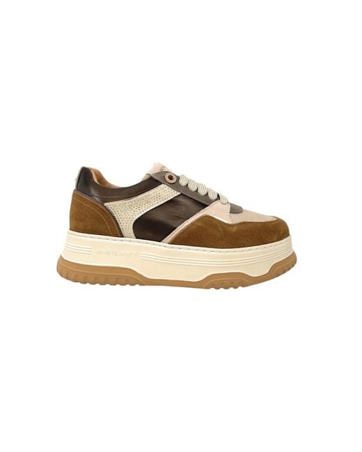 Janet & Janet Metallic Sneakers Aus Wildleder Und Leder Mit Strass