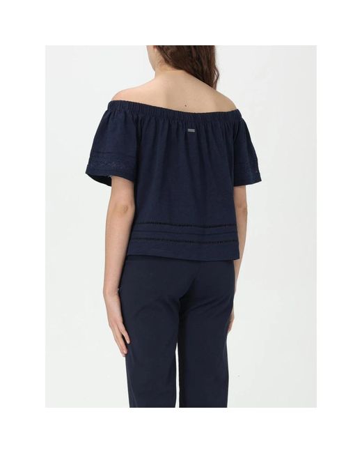 Barbour Blue Blaue Eyelet Off-Shoulder Top