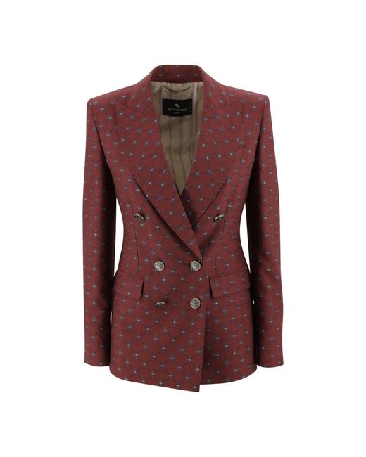 Etro Double-Breasted Wool Blazer in het Red