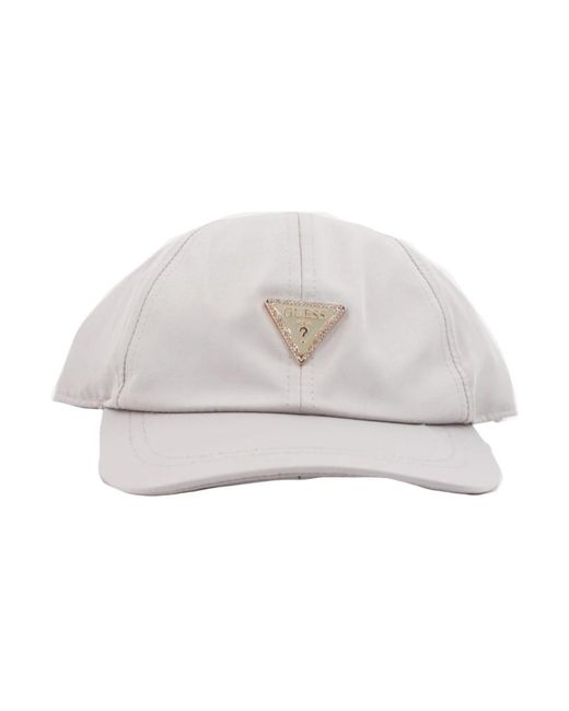 Guess White Baseballkappe Mit Kristallverziertem Dreieckslogo