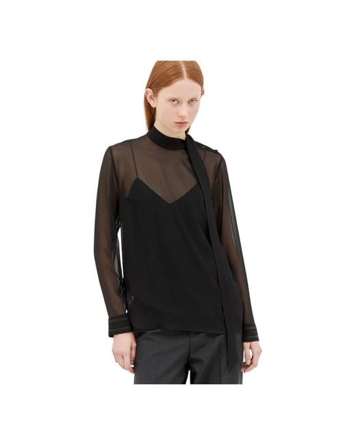Gucci Overhemden ,Zwart ,Georgette Blouse Met Zelfstrik in het Black