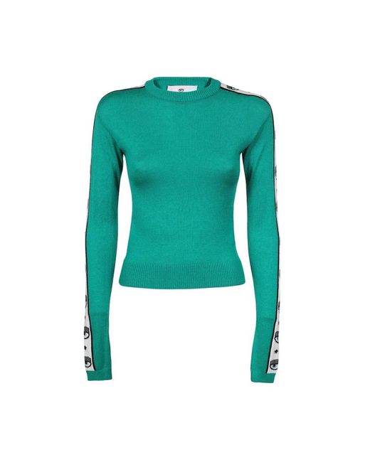 Chiara Ferragni Green Round-Neck Knitwear