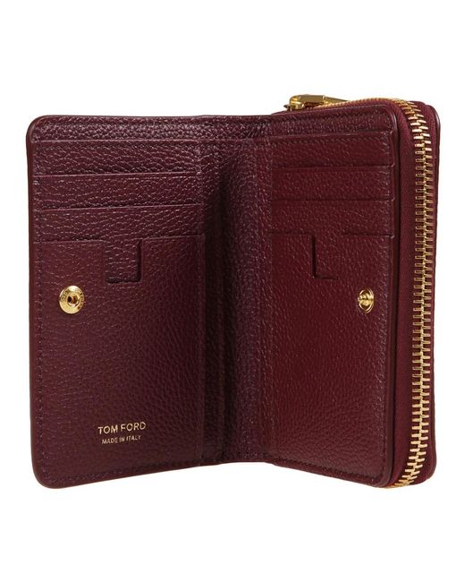 Tom Ford Accessoires ,Rood ,Leren Compacte Portemonnee Met Meerdere Kaartsleuven in het Red