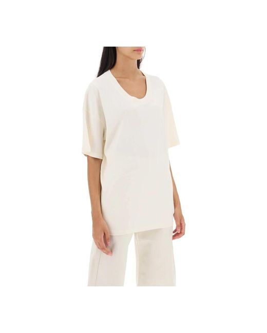 Lemaire White Oversized t-shirt aus baumwolle mit mikrogeripptem rundhalsausschnitt