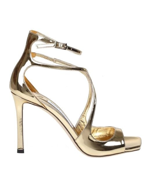 Jimmy Choo Goldene metallic-ledersandalen mit dünnen riemen