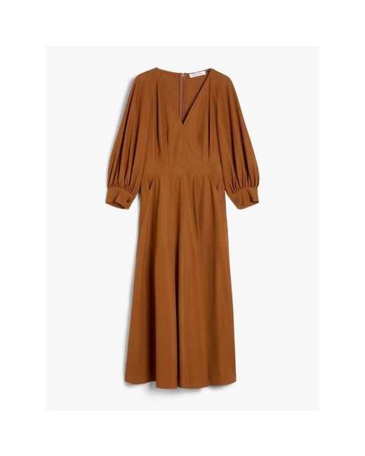 Max Mara Kleedjes ,Bruin ,Katoen Bruine Katoenen Midi Jurk Met Klokvorm in het Brown