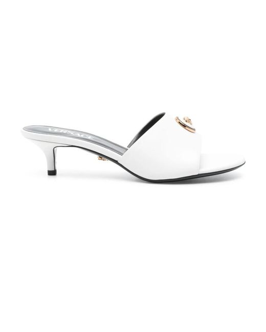 Versace White Heeled Mules