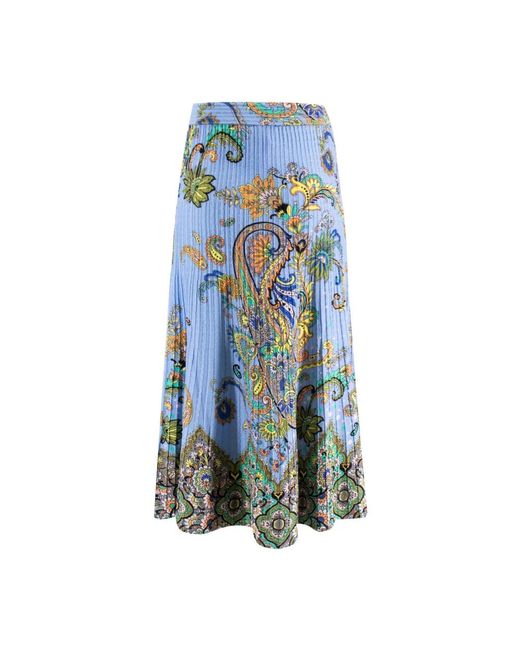 Etro Blue Blumiges paisley plissiertes midi-rock