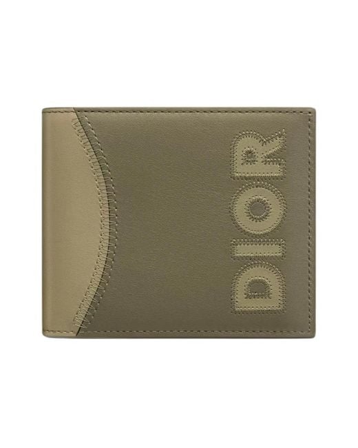 Dior Grünes leder bi-fold portemonnaie mit logo-detail in Green für Herren