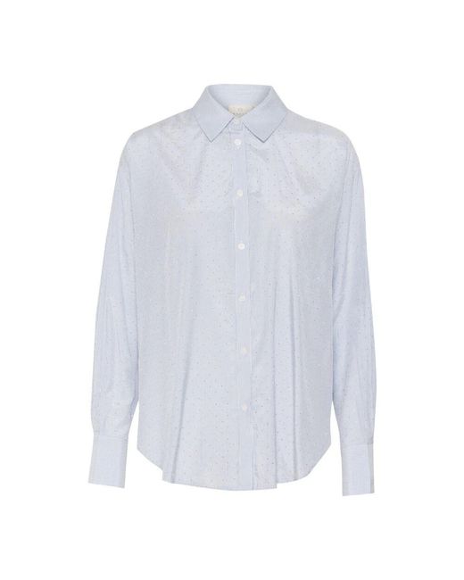 Kaffe White Blau/Weiß Gestreifte Hemdbluse