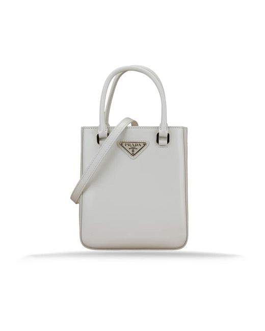 Prada Gray Schultertasche Aus Gebürstetem Leder